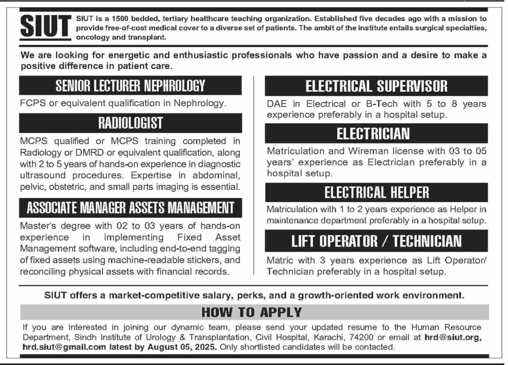 Jobs in SIUT Karachi